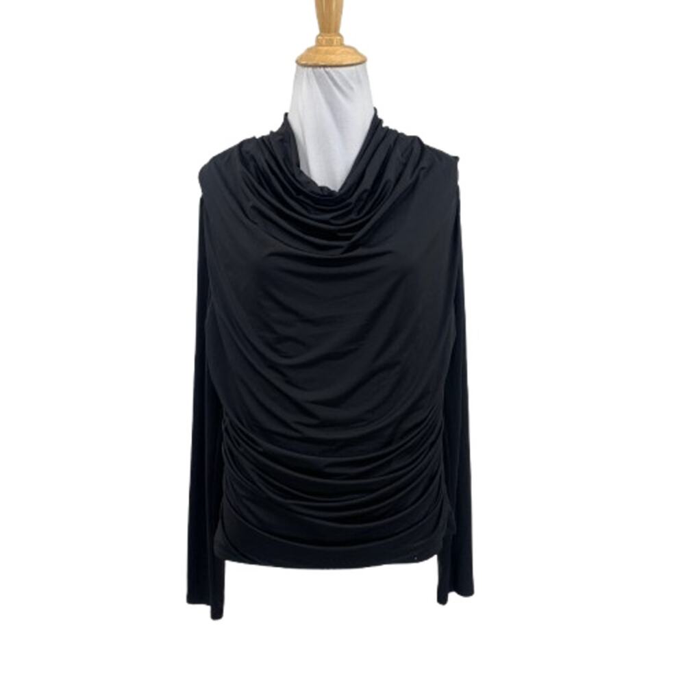 Express Top Womens M Medium Black Cowl Neck Ruched Draped Long Sleeve Stretch